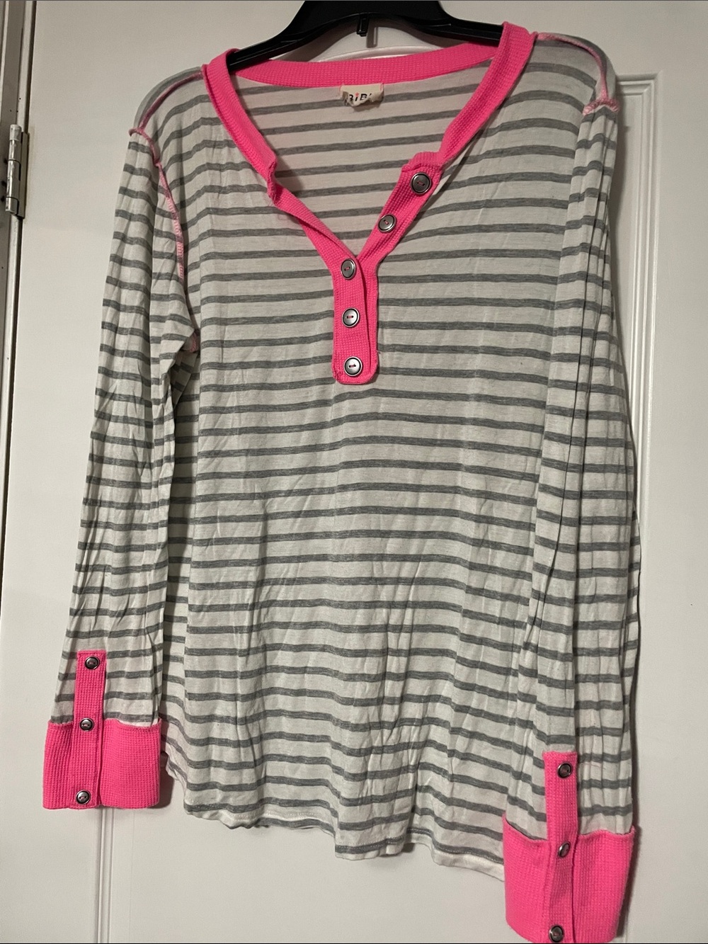 BiBi Striped Top with Hot Pink Trim